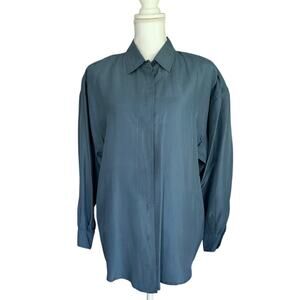 Express - Campagnie International, Silk Steele blue button down blouse, sizeS